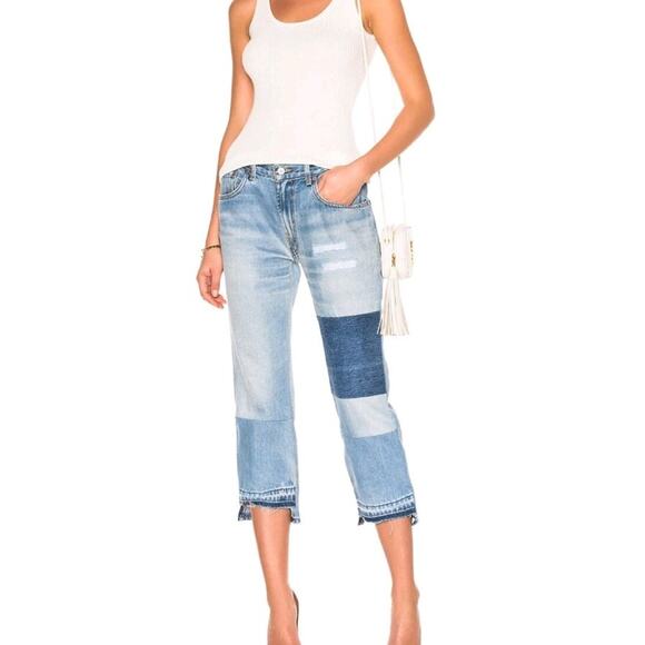 Nili Lotan Franki Patch Jeans Cropped Straight Leg Step Hem Sz 25 (V6 - Picture 3 of 9